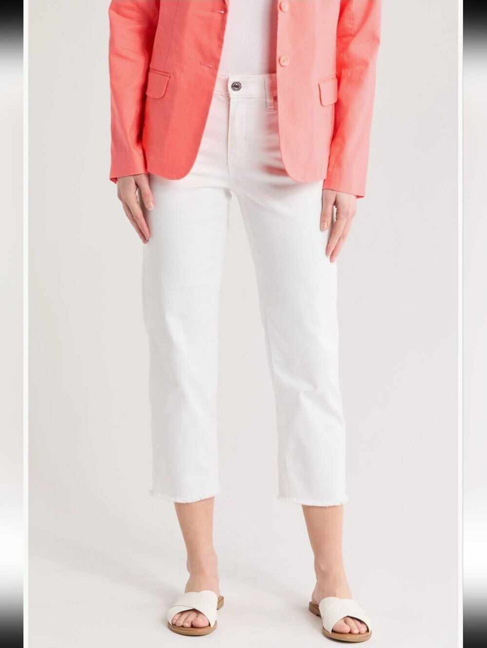 Tommy Bahama Womens Ella Twill High Rise  Straight Leg Crop White Sz 12 Frayed